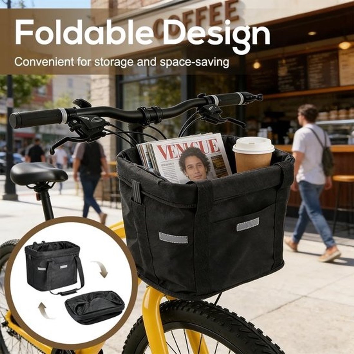 Fietsmand vooraan - Zwart - 33 x 22 x 25 cm - Opvouwbare en Afneembare Mand - Voor Fietsen en Kleine Honden