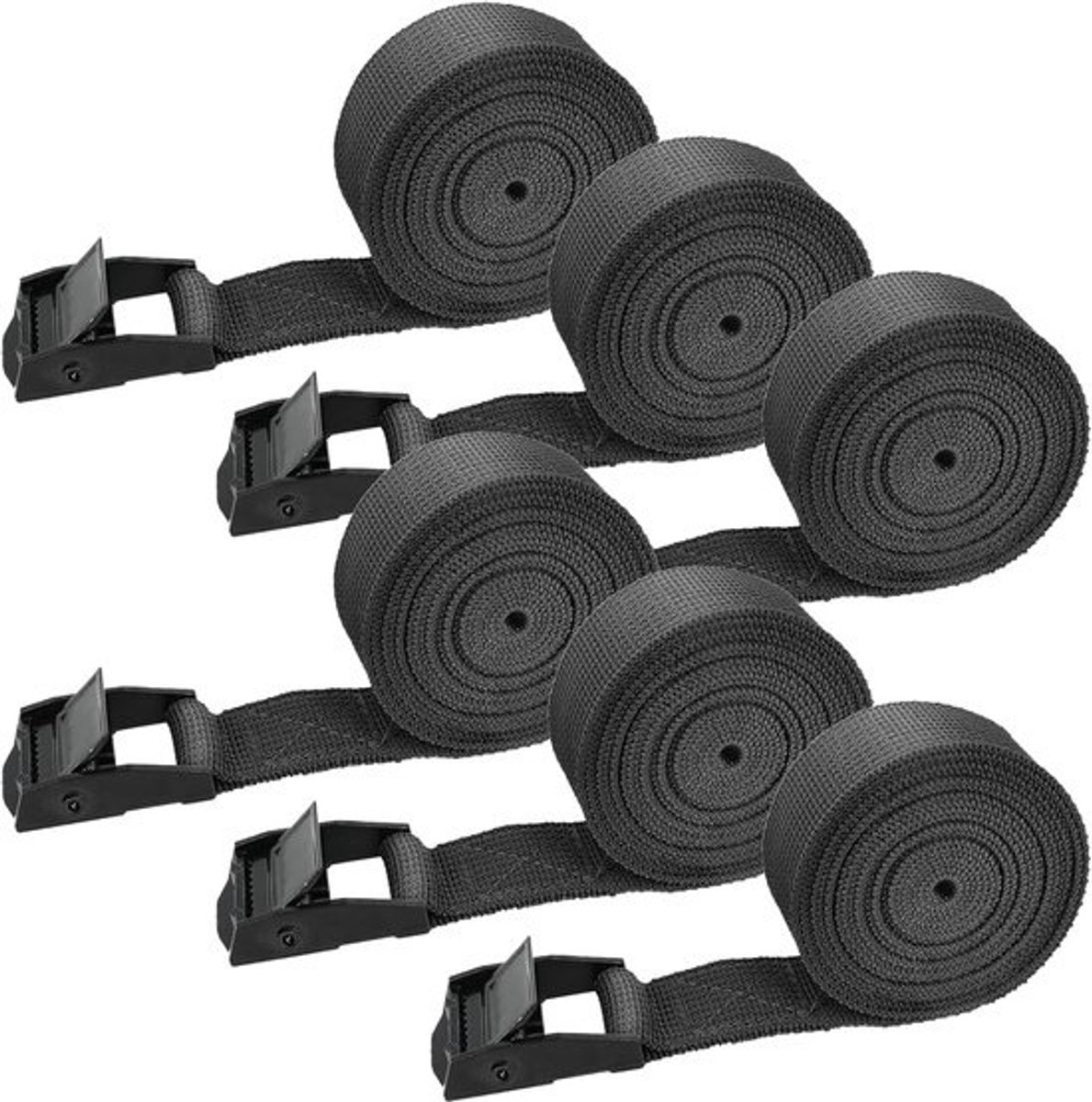 Verstelbare Lashing Straps 2,5 m met Klem, Set van 6 - Ideaal voor Fietsen, Handwagens, Motoren en Bagage