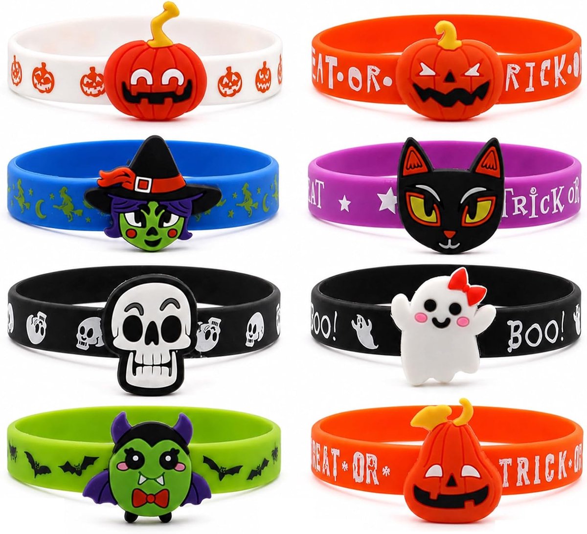 8 Halloween Pompoen Armbanden Silicone, Spook Schedel Hangers, Feest Cadeautjes Voor Zakjes En Vieringen