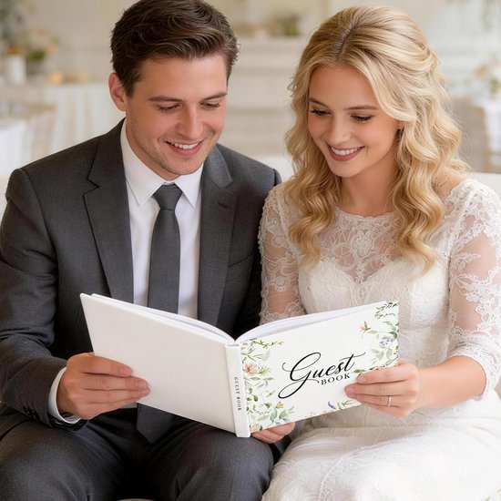 Gastenboek voor bruiloft, 108 pagina's, gastenboek van leer, bruiloftsgastenboek, gastenboek voor verjaardag, doop, verjaardag, communie, afstudeerfeest — afbeelding 4