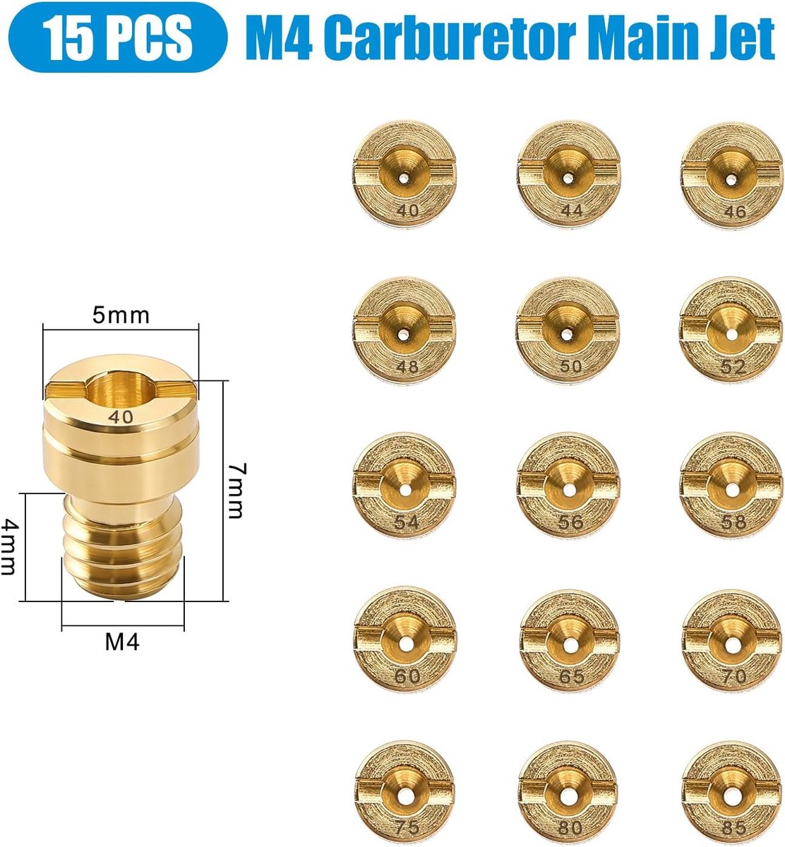 15 Stuks M4 40-85 Carburateur Hoofdstraal, Carb Hoofdsproeier, Carburateursproeiers, voor Scooter, Motorfiets, Switch Moped