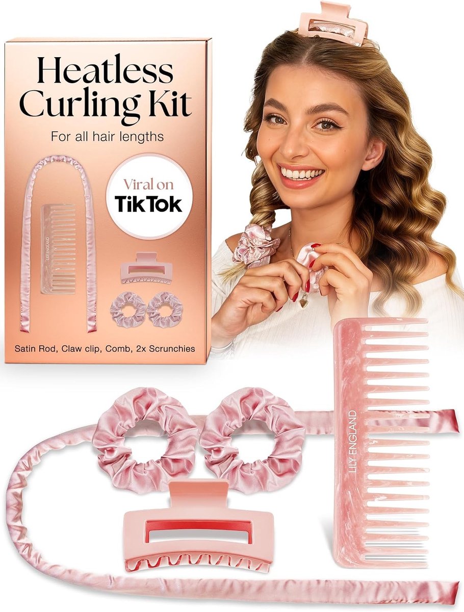 Heatless curls - Perzik - 5-delige krulset zonder hitte - Satijn en accessoires voor nachtelijk stylen