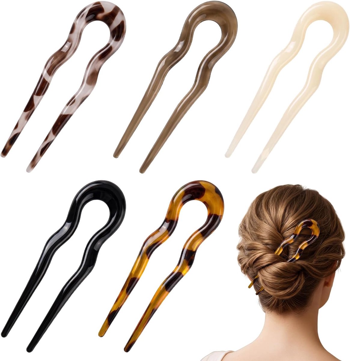 5 Franse Haarpinnen voor Vrouwen, Golvende U-Vormige Haaraccessoires