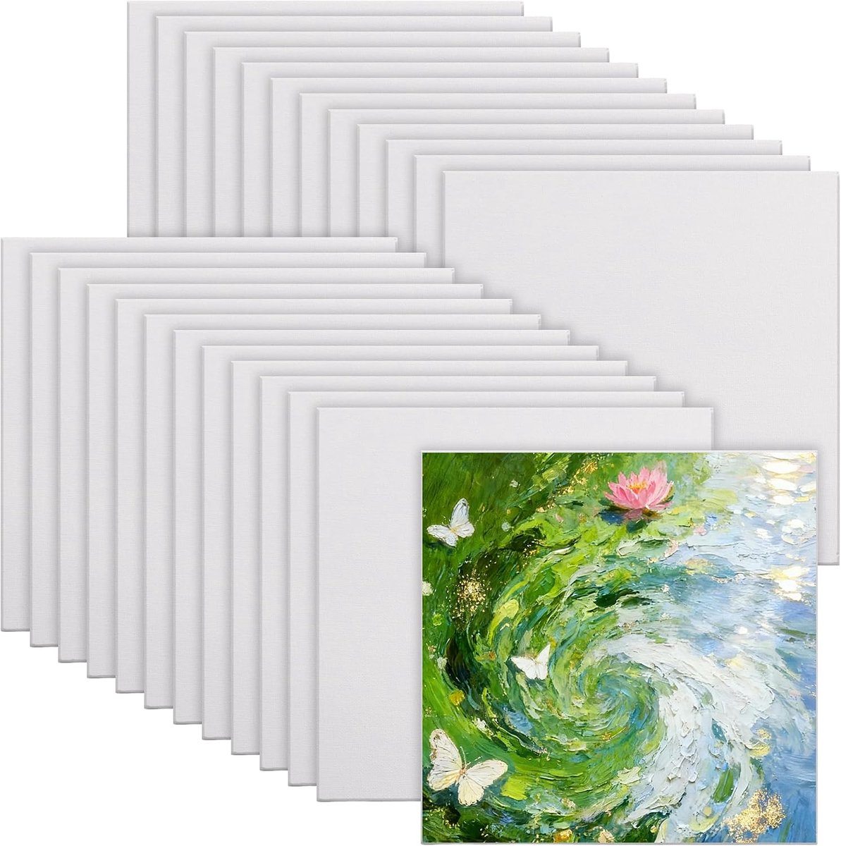 25 stuks klein canvas om te beschilderen, 20 x 20 cm, 3 mm dik schilderkarton, katoenen canvas om te schilderen, vierkant canvaspaneel voor acrylverf, olieverfschilderij, gouache
