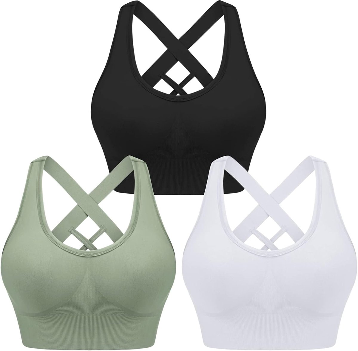 Sportbeha voor dames, voor gemiddelde belasting, zonder beugels, met uitneembare voering, racerback, voor yoga