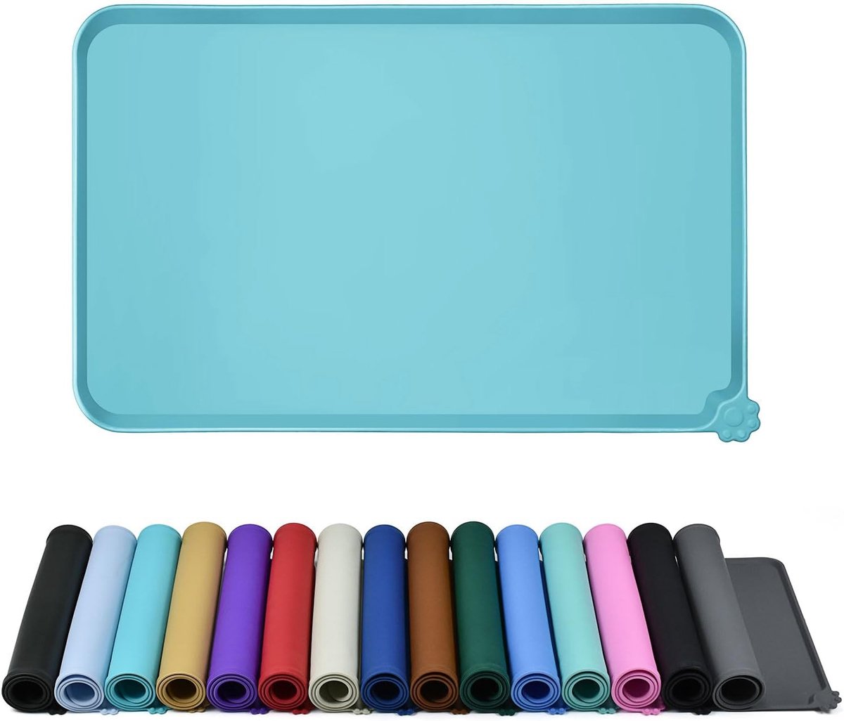 Waterdichte voedermat voor huisdieren, antislip siliconen placemats voor hondenvoer en waterbak, hoge verhoogde randen om morsen te voorkomen en vloeren te beschermen
