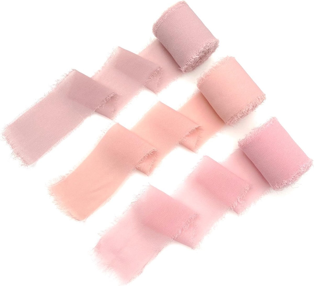 Chiffon lintrollen, 3 stuks, oudroze, 5 meter per rol, 4 cm breed