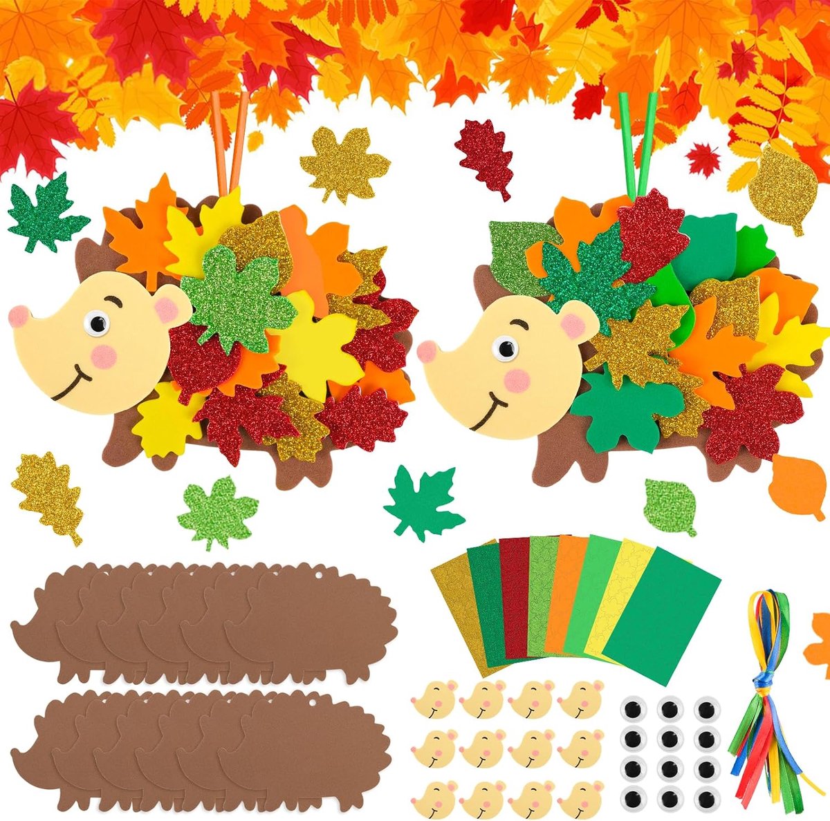 Knutselset voor herfst, kinderen, egels, 12-delig, doe-het-zelf set van EVA-schuim, voor kinderen van 3, 4, 5, 6 jaar, creatieve activiteit, verjaardag, raamdecoratie, Halloween en Kerstmis