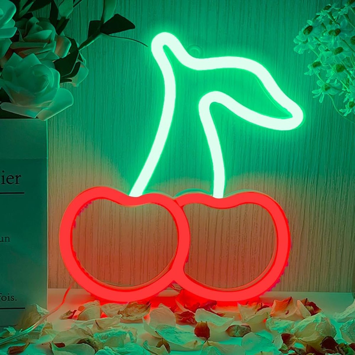 Kersenborden, neonverlichting, USB- of batterijvoeding, neonbord, led, neonkersen, perfect voor de kerstdecoratie van de bar voor feestjes in de feestelijke kamer
