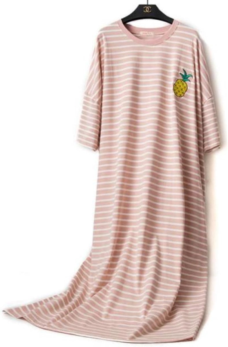Long Pajamas Plus Size Women'S Short Sleeve Nightdress Homewear Casual Casual Homewear Summer Pajamas-Pink,Xxxl