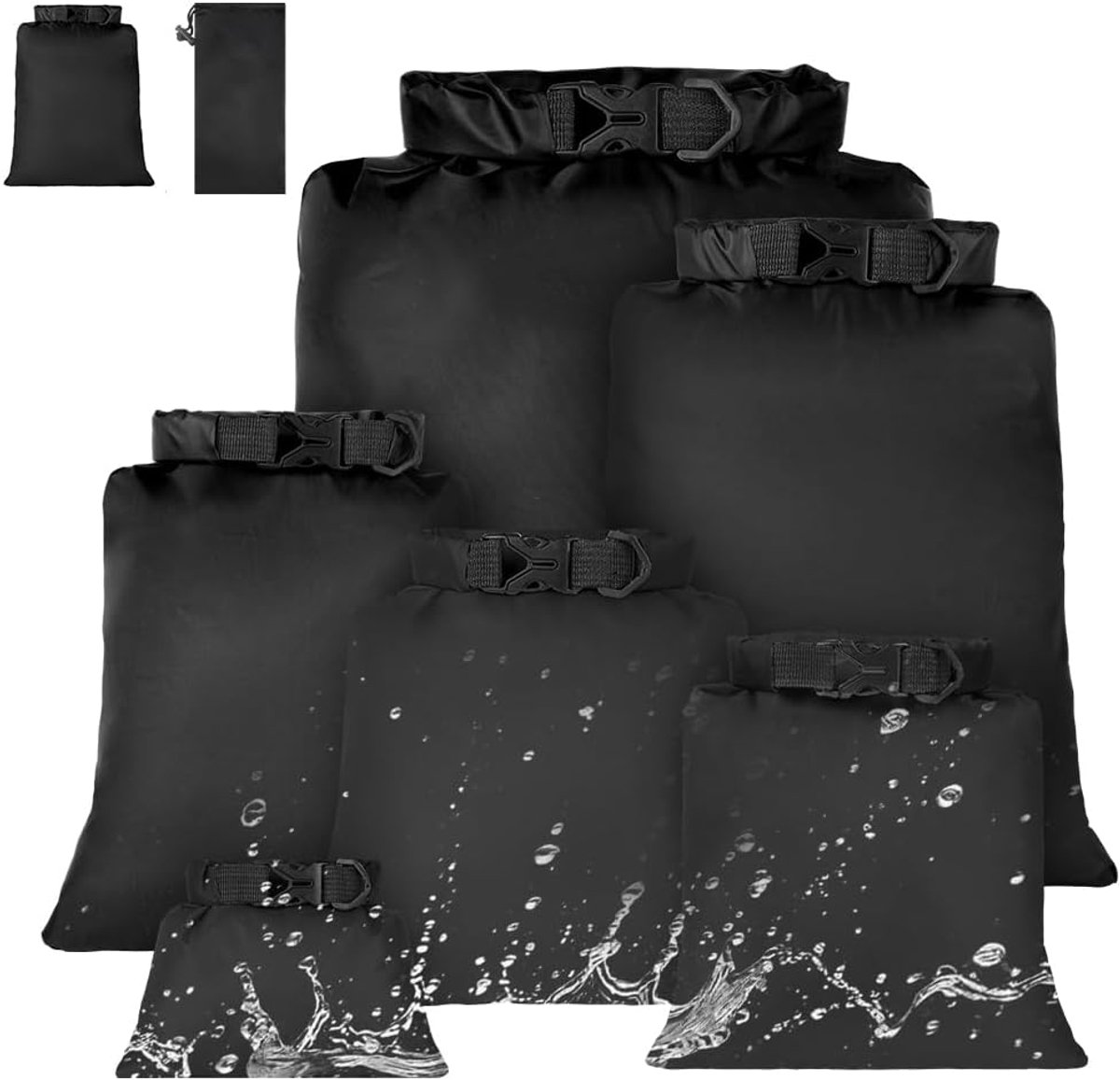 Dry Bags 6 Stuks, Lichtgewicht Dry Bags, Compressiezak Voor Kano's Met Zakken Van 1,5 L/ 2,5 L/3 L/ 3,5 L/5 L En 8 L, Voor Kajakken, Raften, Varen, Wandelen, Reizen, zwart