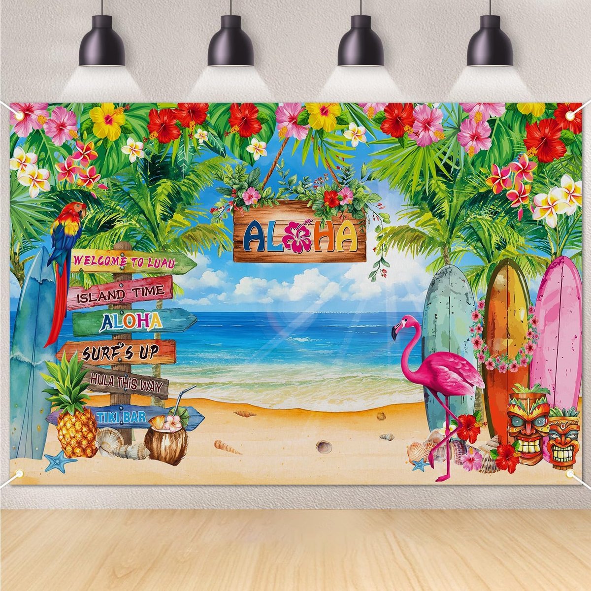 1,8 x 1,2 m zomer Hawaiiaanse achtergrond, Luau feestdecoraties tropische bloem palmbladeren flamingo aloha achtergrond voor Aloha Party Banner Strand Fotografie Proop Verjaardagsbenodigdheden