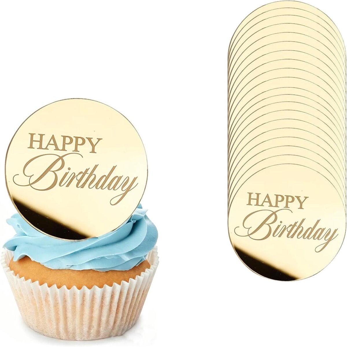Birthday-taartdecoratie, Happy Birthday, cupcake-toppers van acryl, cupcake-decoratie van acryl, taartdecoratie voor verjaardagsfeest, babyshower, doe-het-zelf