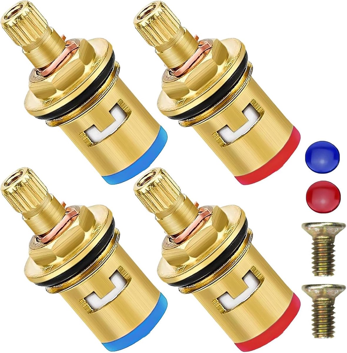 4 stuks kraanspoelen voor warm- en koudwaterkranen, metalen binnenwerk voor keuken en badkamer, goudkleurig, 4,3 x 1,7 cm