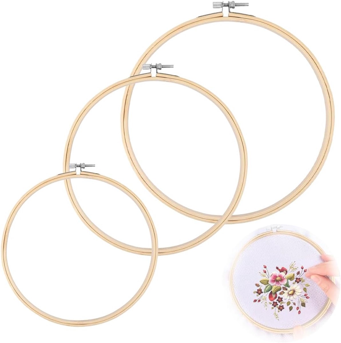 Hoepels van bamboe, ronde borduurcirkel, verstelbaar, 10 cm, 15 cm, 17 cm, braamvrij, glad en licht, voor doe-het-zelf, handwerk, borduurdecoratie