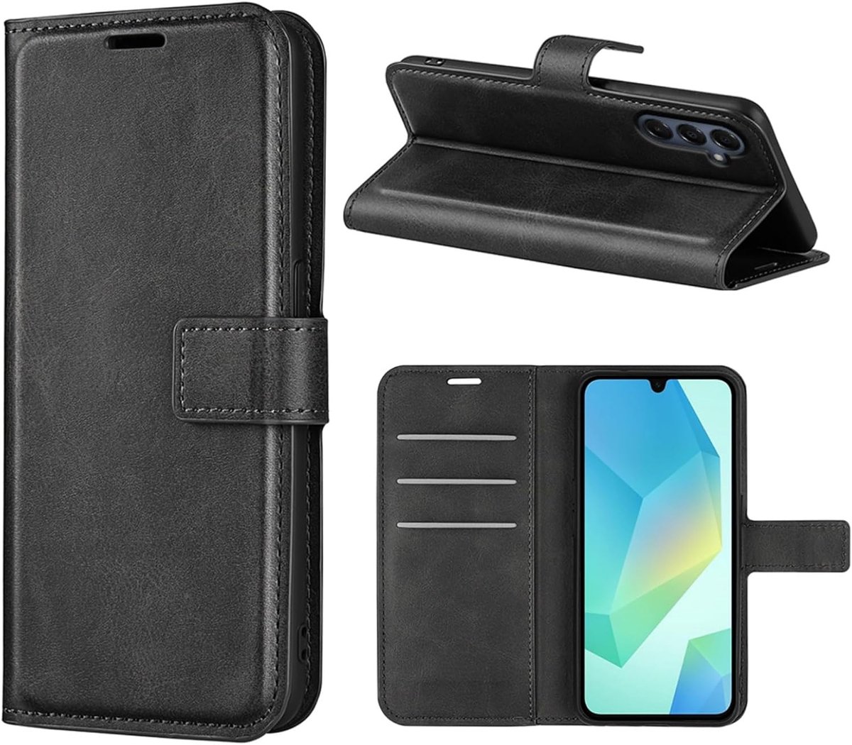 For Samsung Galaxy A17 A 17 5G 4G A176B Book Case PU leer Siliconen Magnetisch Hoesje Met Portemonee Beschermend Flip Back Cover (Zwart)