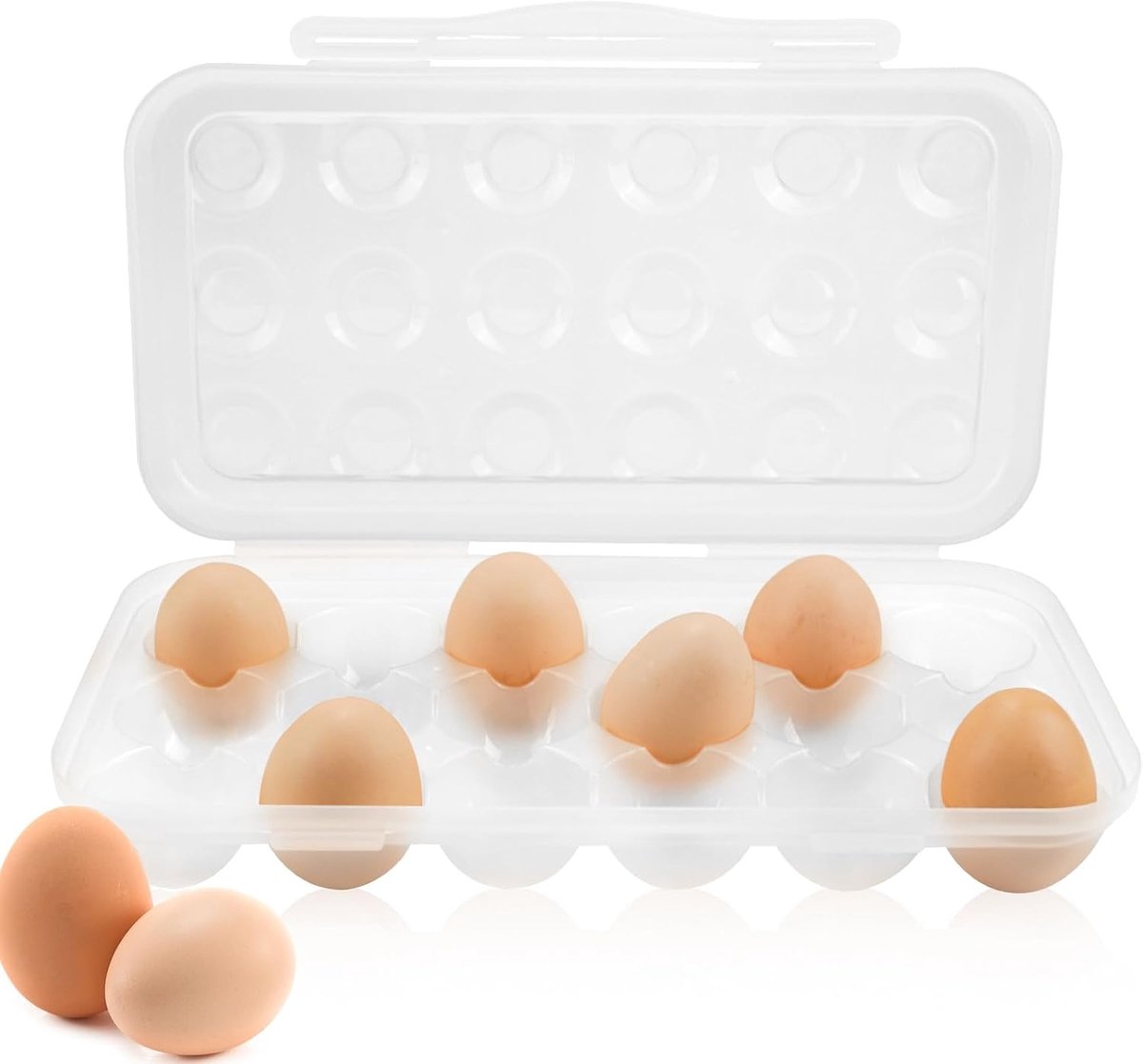 18 eierhouders voor de koelkast, eierhouder, eierhouder, transparante kunststof, stapelbare eierhouder met deksel voor koelkast, keuken, picknick buiten (transparant)