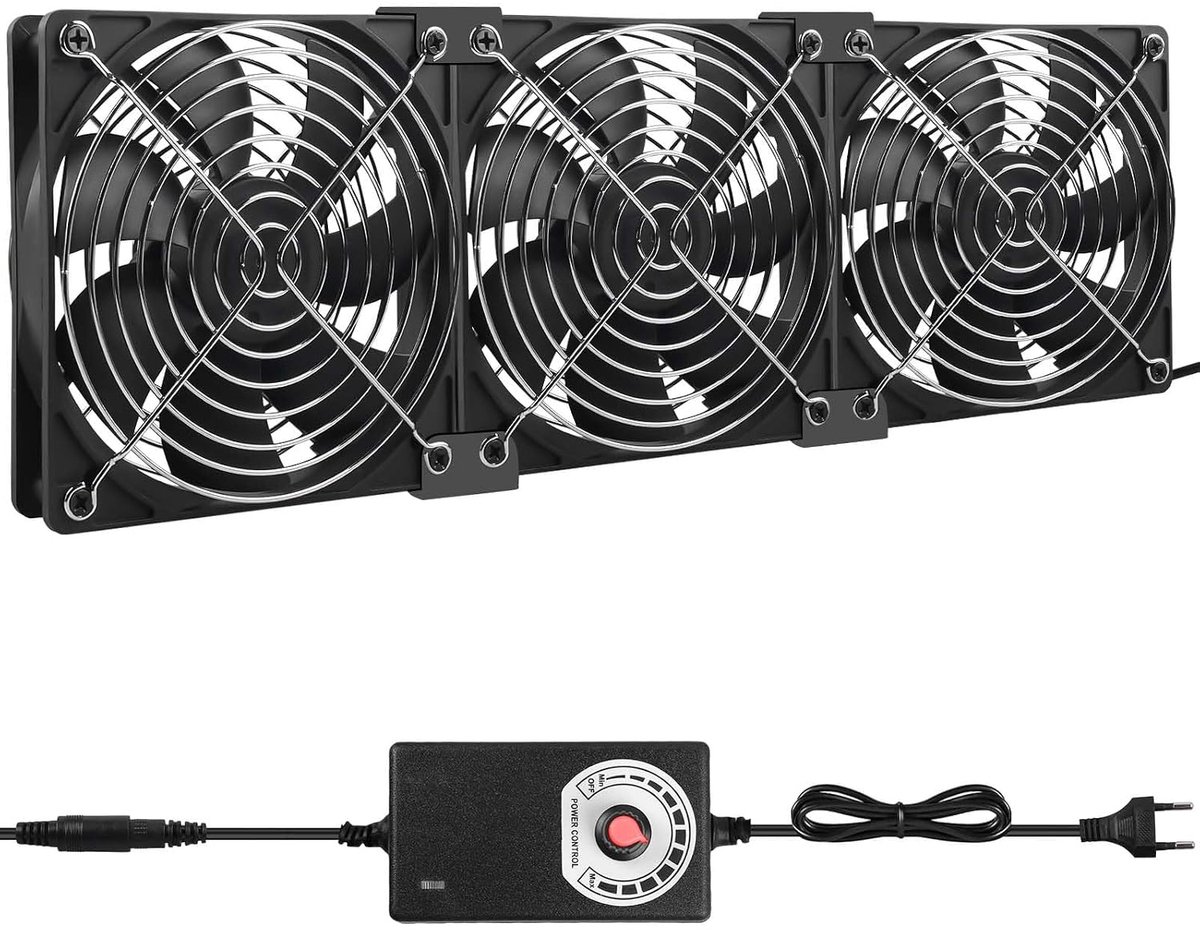 Set van 3 behuizingsventilatoren van 120 mm: stille pc-ventilator met snelheidsregeling, 12 V/220 V, axiale ventilator voor computer, laptop, router, AV-kast, server en tv-box