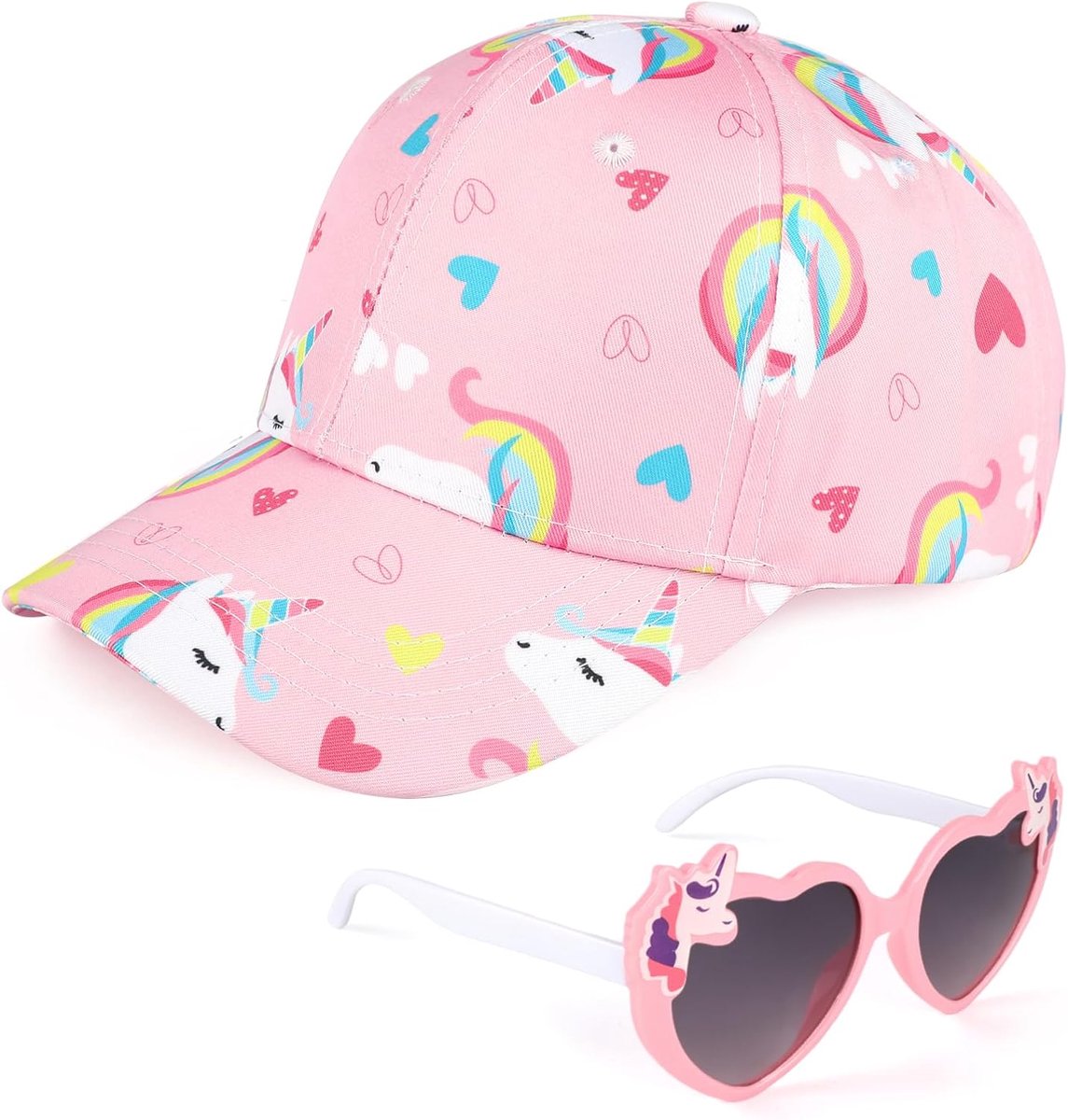 Honkbalhoed Eenhoorn Zonnebril Set, Leuke Eenhoorn Baseball Cap Verstelbare Trucker Hoed Kinderen Zonnehoed Zomer Accessoires Roze, roze, 4-8 Jaren