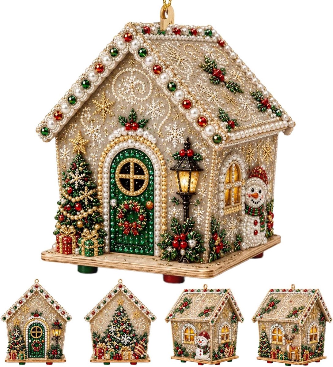 HisKes 3D DIY diamantschilderij kersthuisje set - Pearl Art Christmas House Kit - Kerst Parel Diamond Painting - Peperkoekhuis - Miniatuurhuisje - Kerst Decoratie - Creatieve Knutselset voor Volwassenen en Kinderen - 10,7 x 11,7 x 14,7 cm – Kerstboom