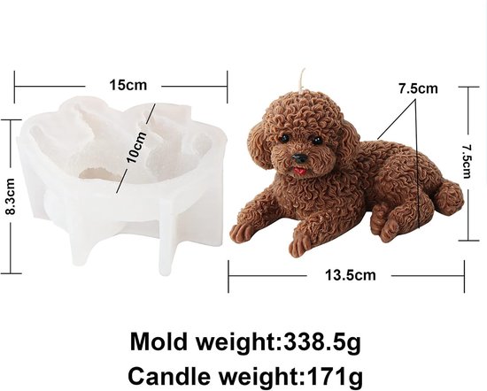 3D hond siliconenvorm kaarsvorm zeepvorm hond siliconen vormen dieren bakvorm voor taartdecoratie, chocolade, zeep, sojawas kaarsen, handwerk (hond G) — afbeelding 2