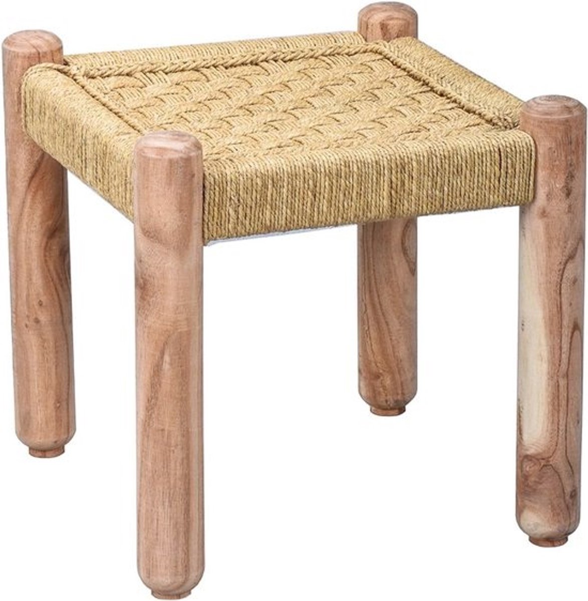Boho decoratieve kruk van hout en jute 36 cm - veelzijdige bijzettafel voor tuin en balkon