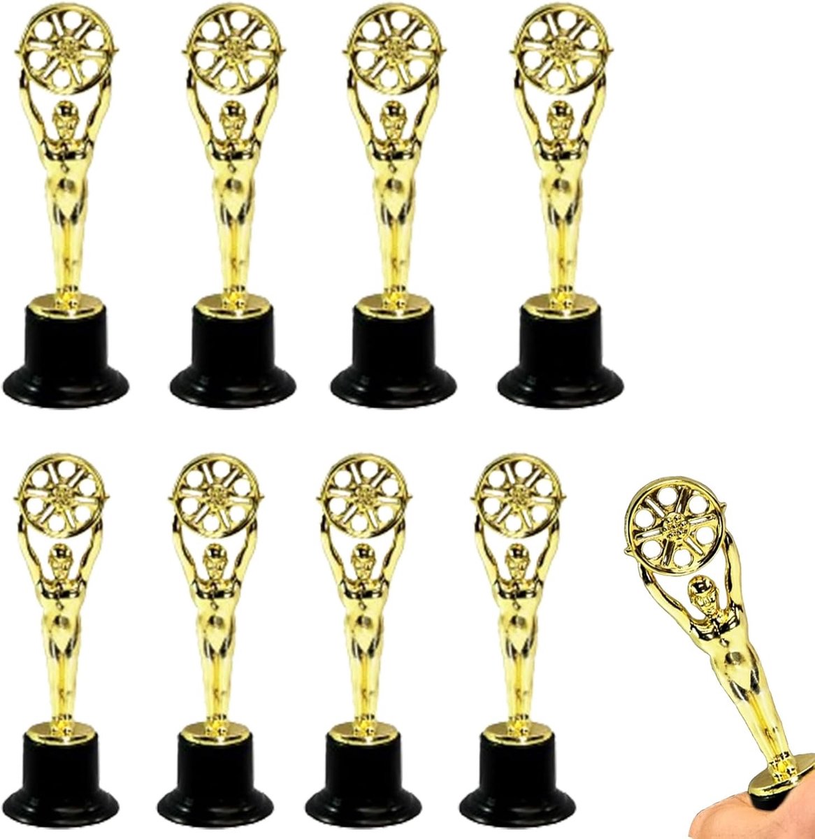 Mini Trophies Set van 8 Stuks, Gouden Awards voor Feesten, Verjaardagen en Sportprijzen, Ideaal voor Party Bags en Prijzen