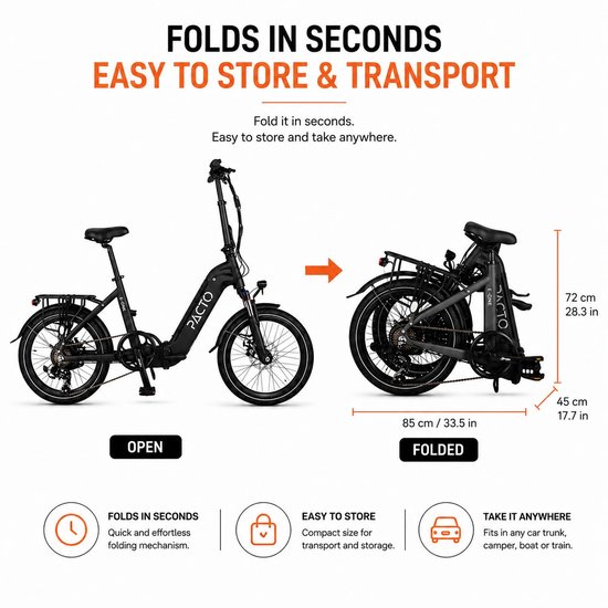 PACTO E-ONE - elektrische vouwfiets - lage instap - Shimano 7 speed - Schijfremmen - Grijs van PACTO — afbeelding 3