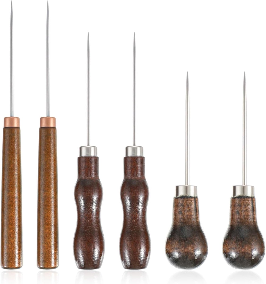 6-delige priemset met houten handvat voor leren, naaien en DIY-projecten - Ideaal voor reparaties en creatief werk
