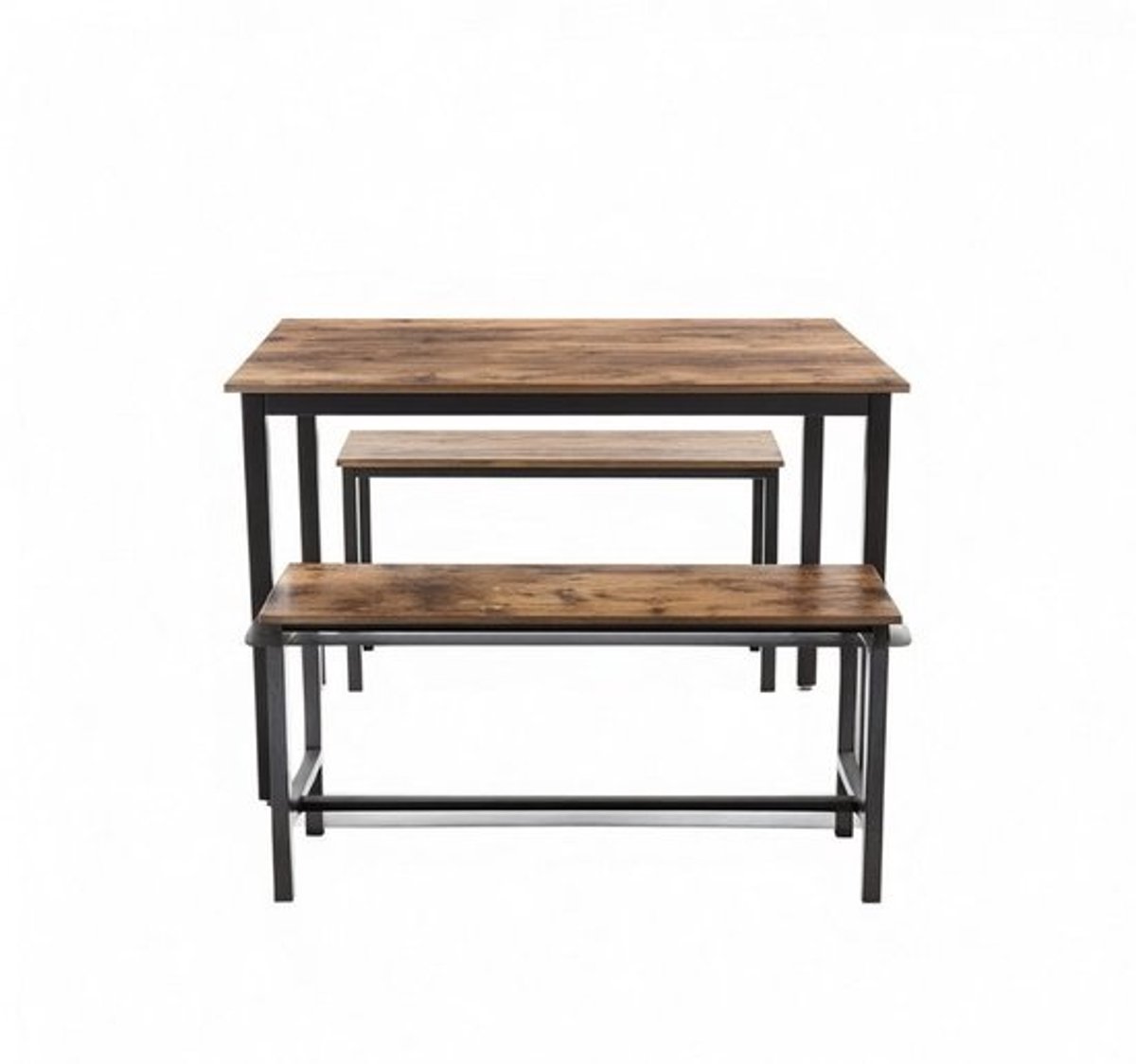 Eettafel, keukentafel set, 110 x 70 x 75 cm, met 2 banken elk 97 x 30 x 50 cm, metalen frame, voor keuken, woonkamer, eetkamer, industrieel ontwerp, vintage bruin-zwart KDT070B01