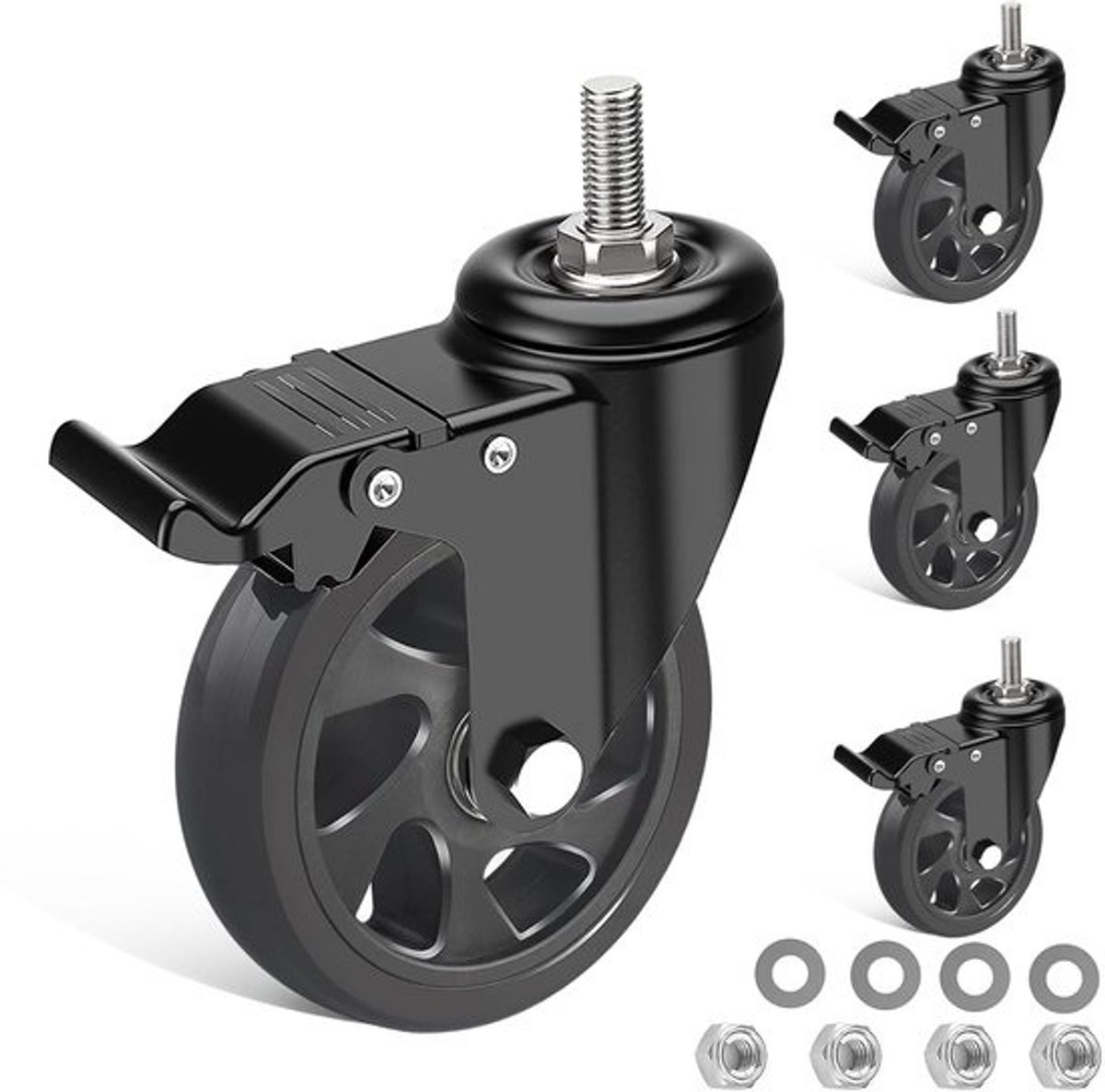 Zwaarlast Zwenkwielen / Trolley Wielen voor Meubels - Rubberen Zware Wielen - Heavy Duty Castors /Transportwielen 800 k