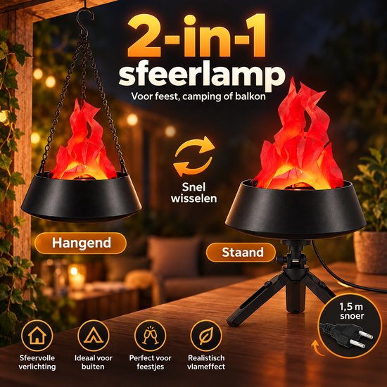 Kampvuur lamp - Kunstmatig LED vuureffect - Hangende vlamlamp voor feest, nachtclub en interieur - 110 V - Halloween - Halloween decoratie - Zwart van VHV — afbeelding 5