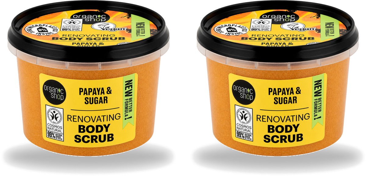 2 x Organic Shop - Body Scrub Papaya - Exfoliërend en Hydraterend - 250 ml - Voordeelverpakking - 2 stuks