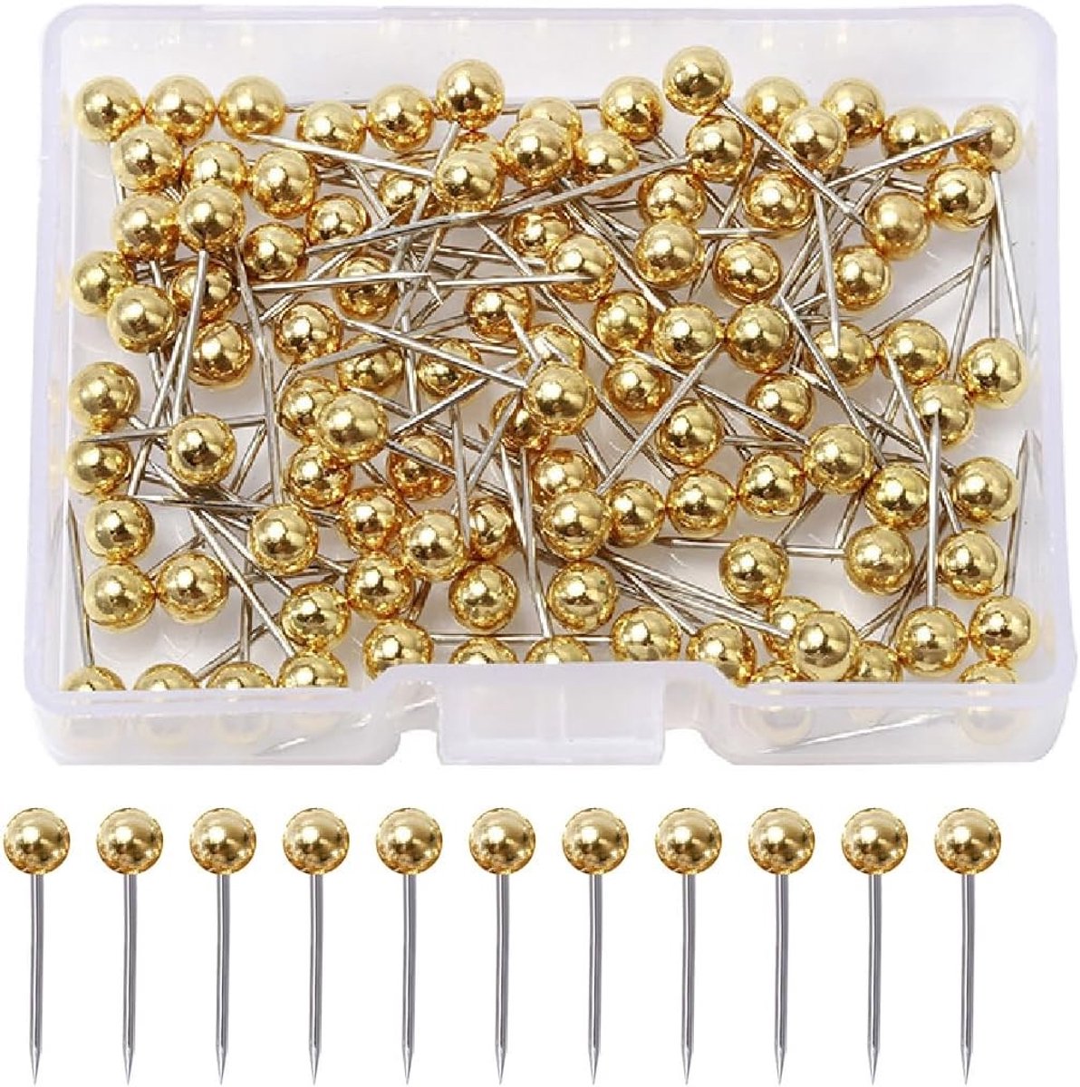 200 Gouden Duimspijkers voor Kurk en Plastic, Ronde Kop, Stalen Naalden, 0,5 x 1,5 cm - Perfect voor Kantoor en Creatieve Projecten