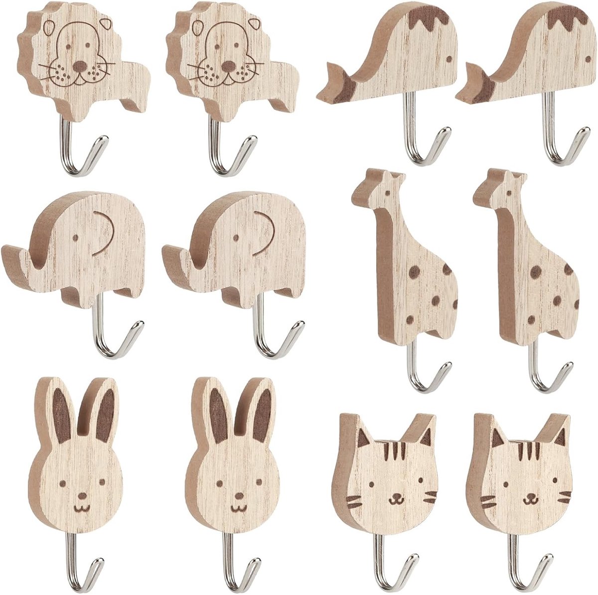 Set van 12 Zelfklevende Wandhaken voor Kinderen in Schattige Dierenvormen voor Kleding en Decoratie in de Kinderkamer