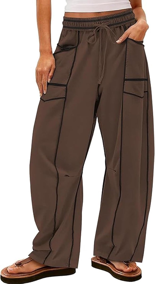 Broek Dames Chic en Elegant Hoge Taille Casual met Zakken Zomer Wijde Trainingsbroek