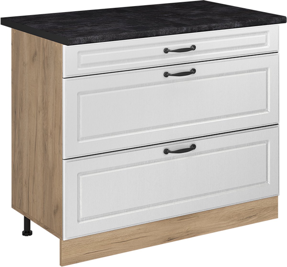 Vicco Keukenonderkast R-Line, Wit landelijk/Goudkleurig Eiken, 100 cm antraciet werkblad