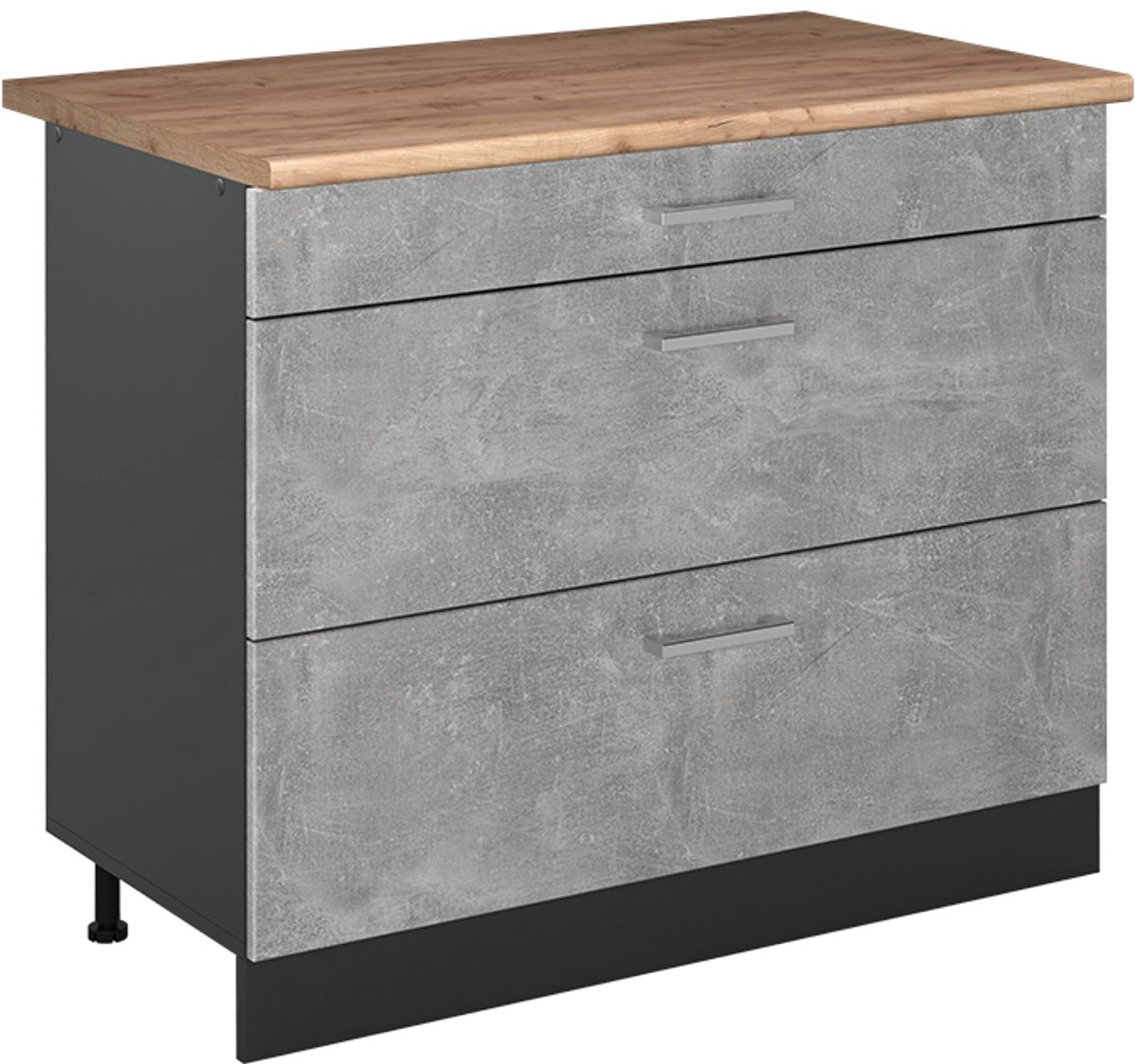 Vicco Keukenonderkast R-Line, Beton/Antraciet, 100 cm goudkleurig eiken werkblad