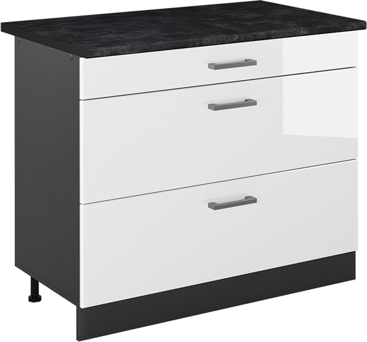 Vicco Keukenonderkast R-Line, Wit Hoogglans/Antraciet, 100 cm antraciet werkblad