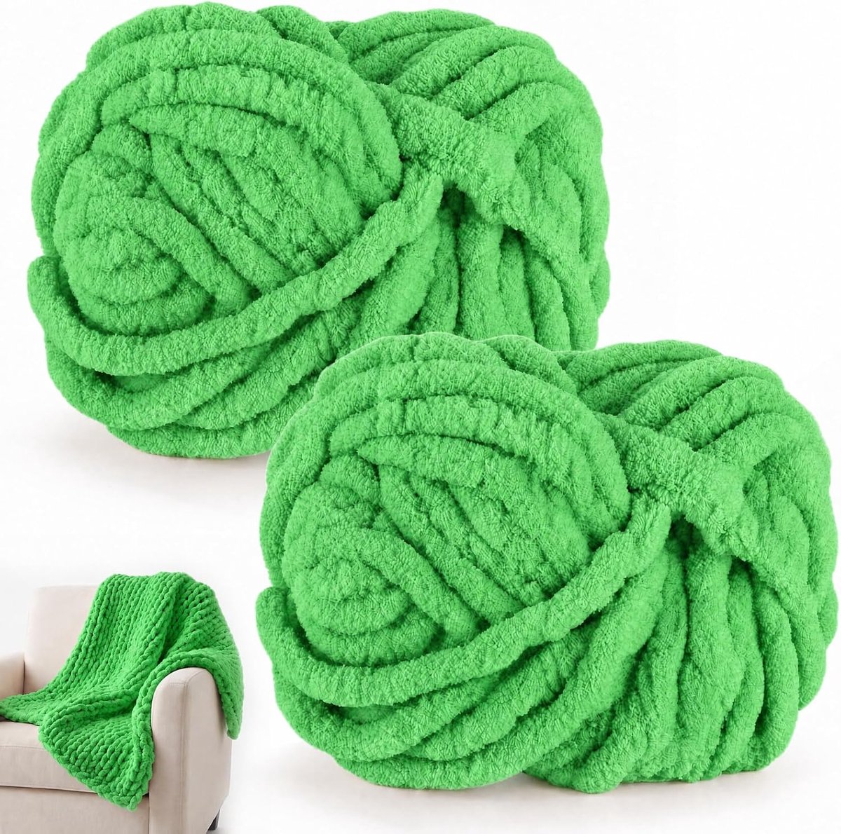 Wol om te breien, 250 g x 2 chunky garen voor handbreien, pluizige zachte wol, XXL-armbreiwol voor het haken van dekens, sjaals, mutsen, huisdiernest (24 appelgroen)