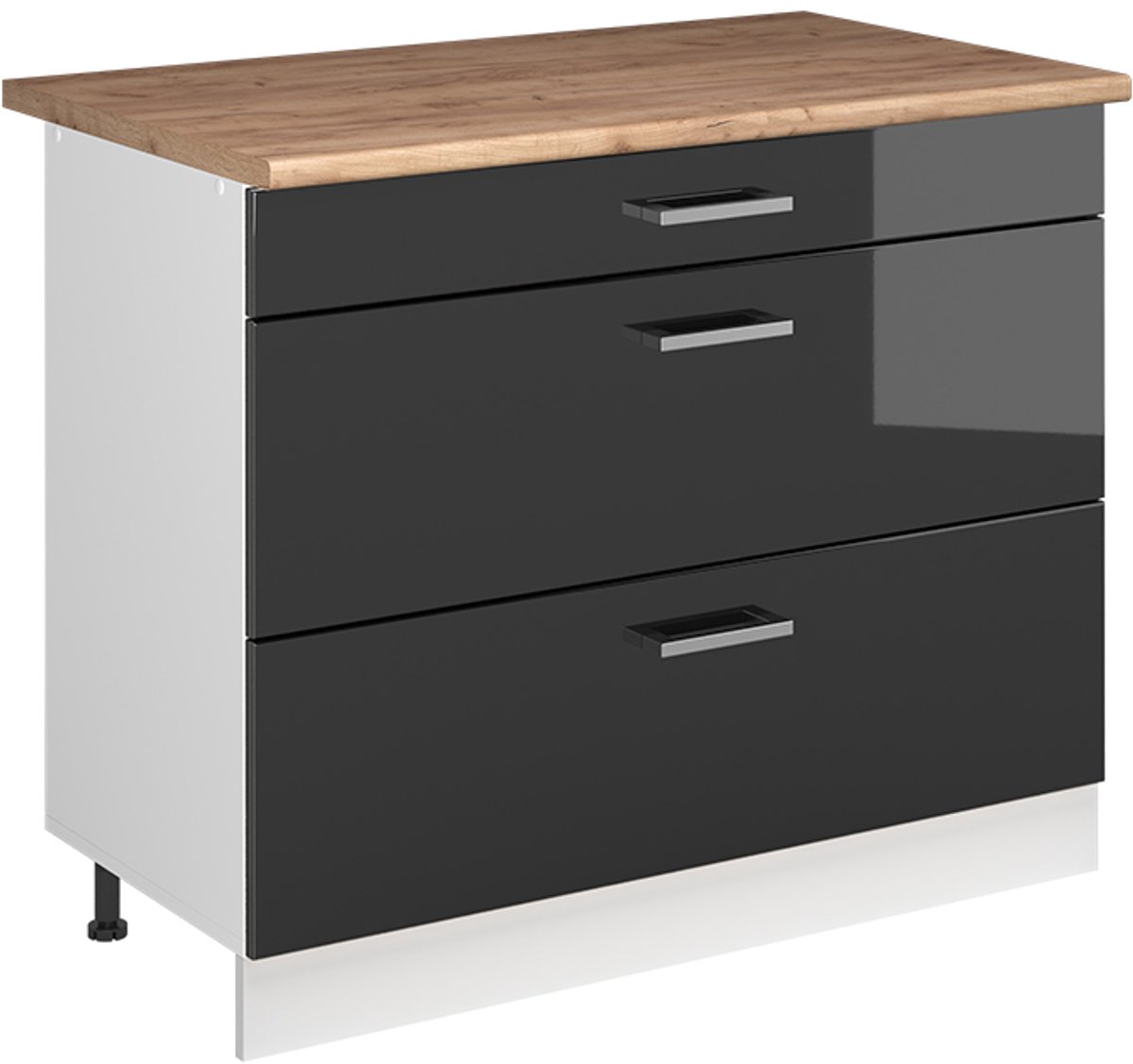 Vicco Keukenonderkast R-Line, Antraciet Hoogglans/Wit, 100 cm goudkleurig eiken werkblad