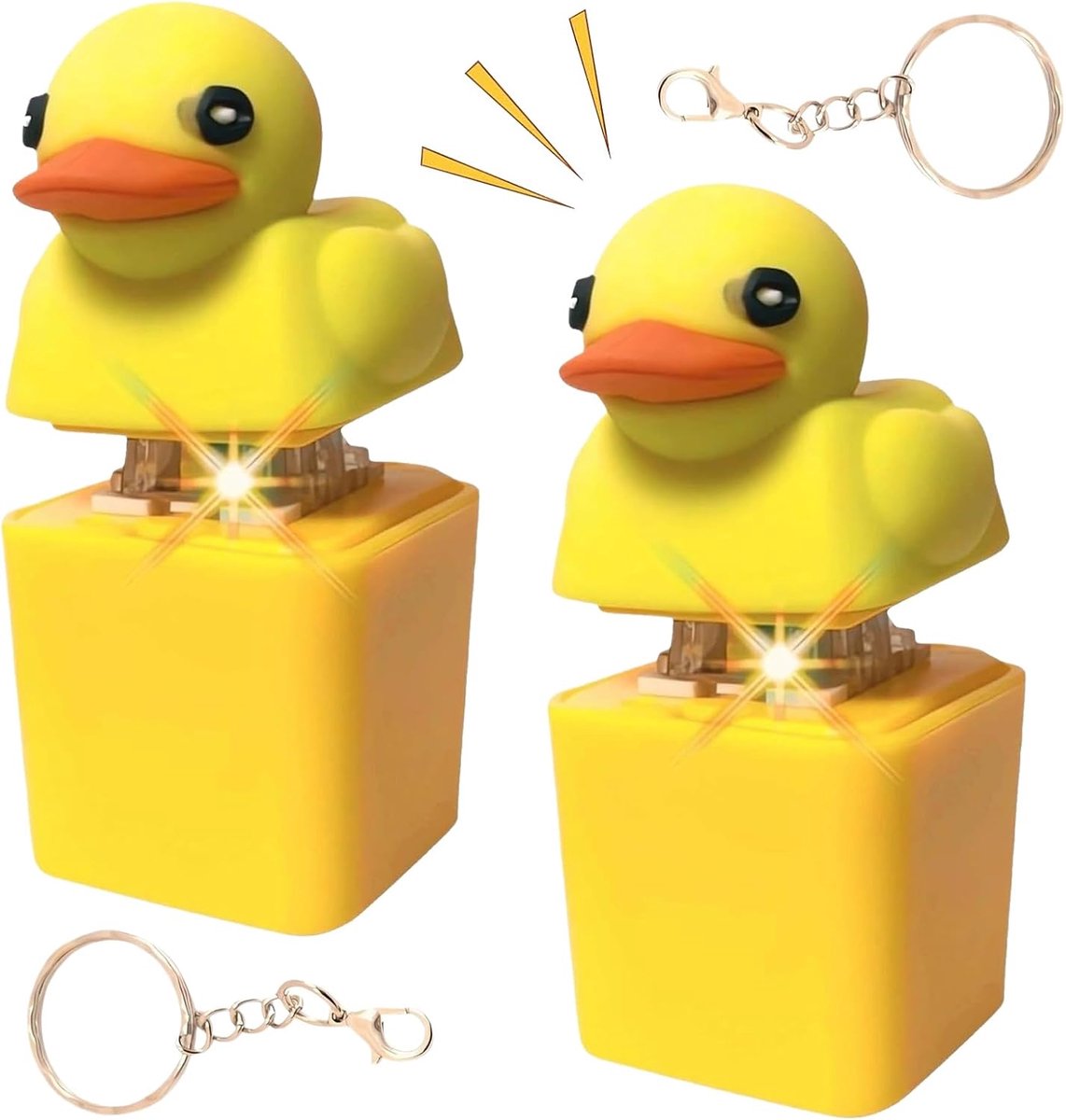 Quacking Fidget Toy, 2 stuks eenden-fidget keychain, fidget-speelgoed, Duckeys keycapsleutelhanger, kwakkend eendenfidget-speelgoed, verlichting, voor decompressiedecoratie