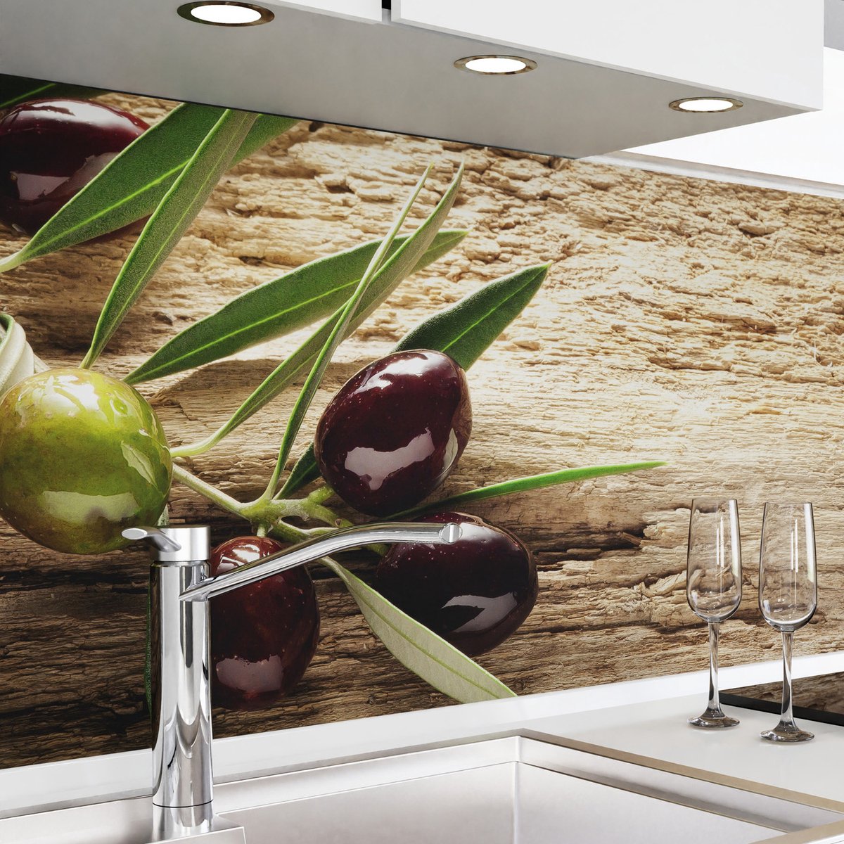 Keuken achterwand zelfklevend - Spatscherm keuken - Spatwand fornuis - Muurbeschermer - Verstevigde PET folie - 0,4 mm - Mat - Olijven - 280 cm x 80 cm