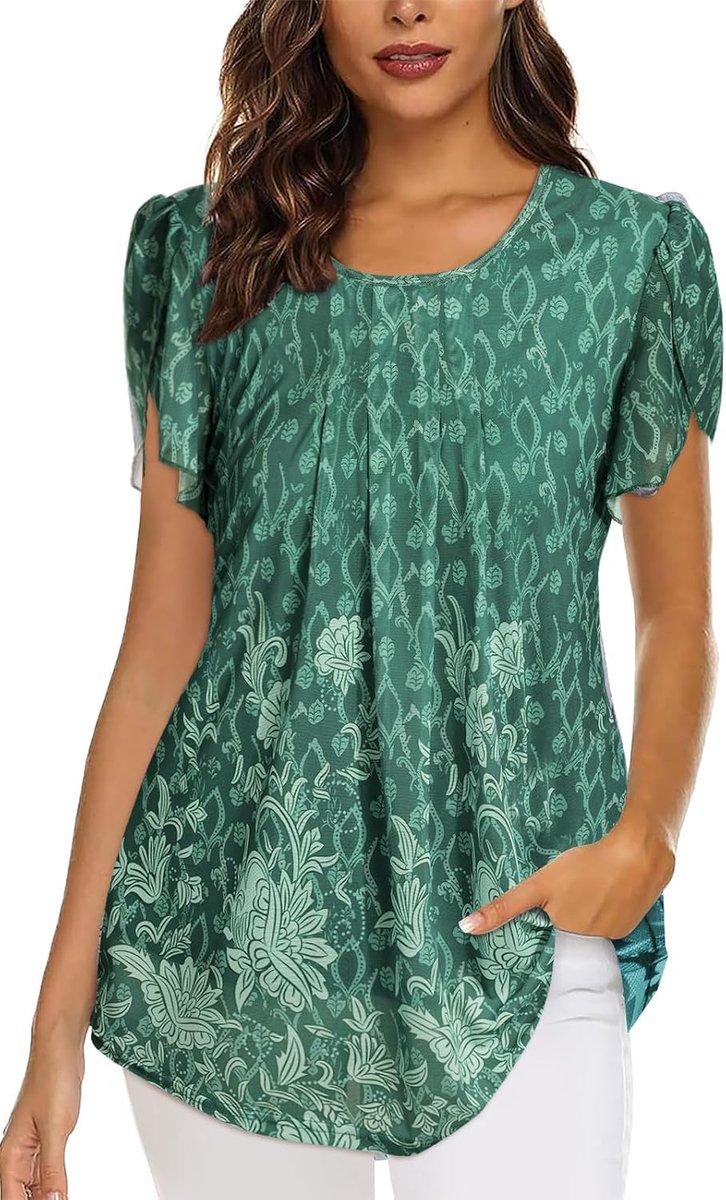 Damesblouse met ronde hals chiffon blouses ademend mesh elegante casual tops blouses en overhemden met opdruk