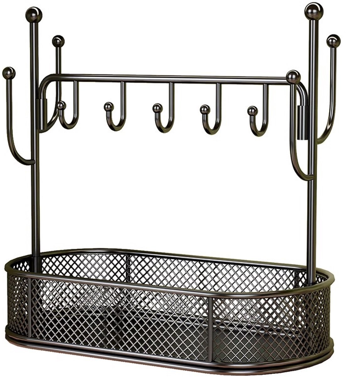 Opbergrek – IJzeren Opbergrek met Open Vakken – Voor Sleutels, Sieraden & Munten – Multifunctionele Tray – Zwart