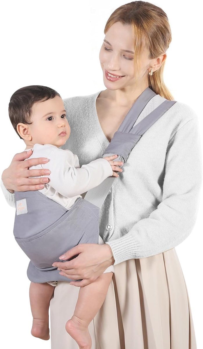 verstelbare draagzak voor peuters, ademende draagdoek met dikke schouderbanden voor pasgeborenen, baby's, peuters, 3-36 maanden (grijs)