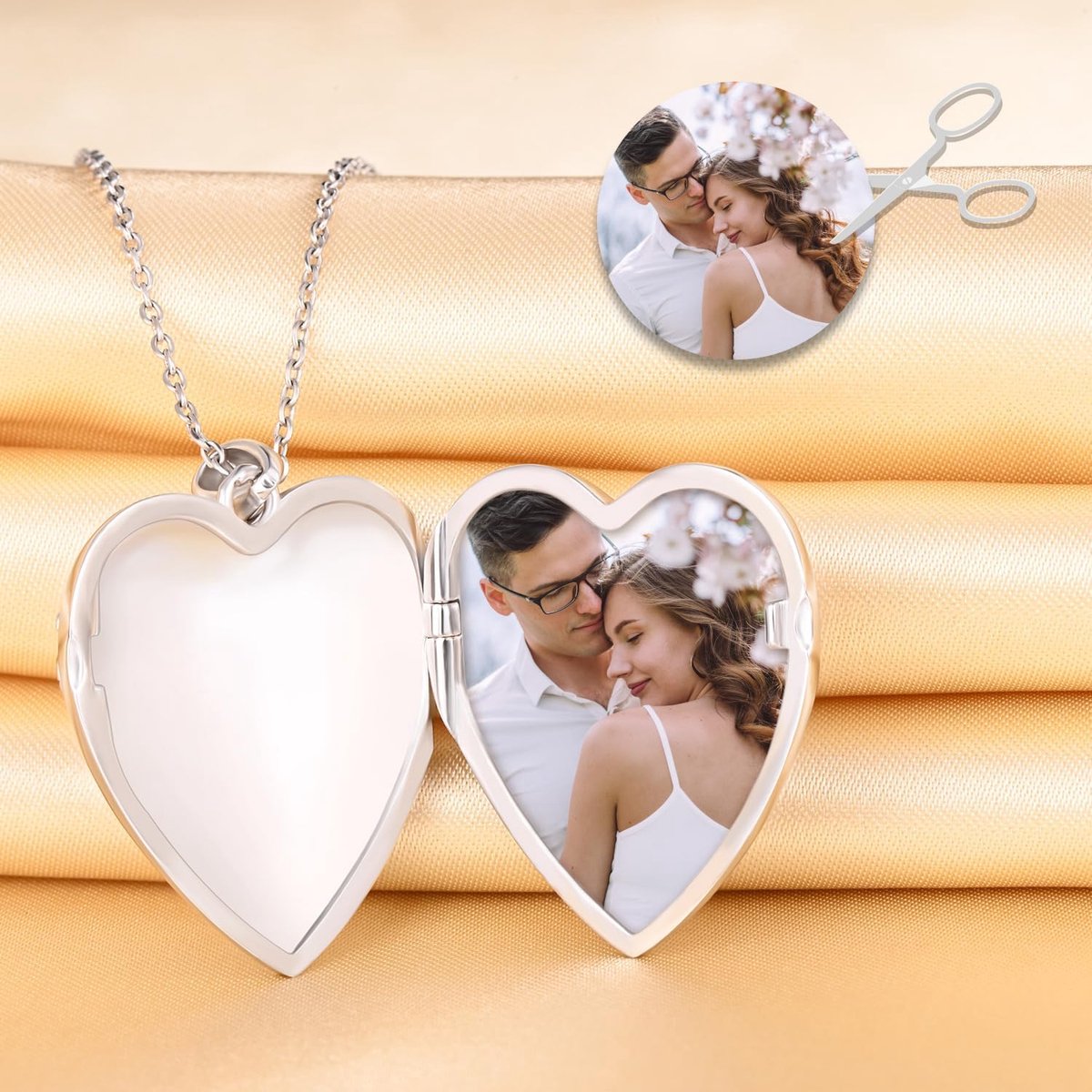 dameshalsketting met hartvormige hanger met rozen, 925 zilver, hart-medaillon voor foto met rozenblaadjes, cadeau voor vriendin, echtgenote, jubileum