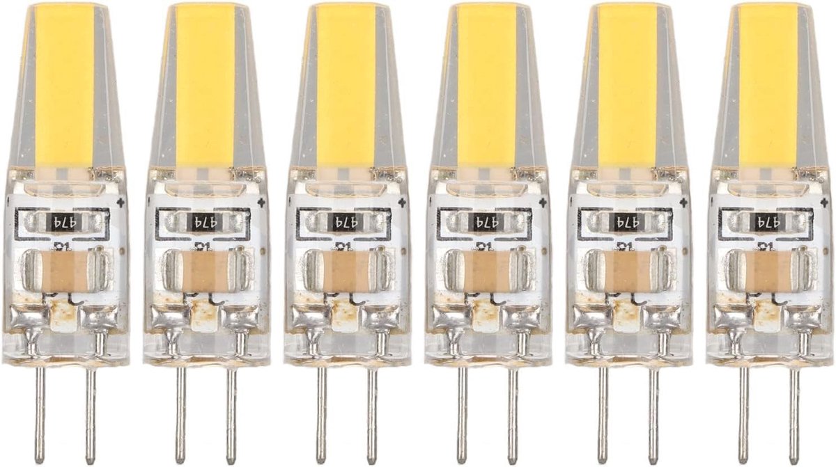 Energiezuinige G4 LED lamp met 500 lm, 6 W en stevige silicagel behuizing, eenvoudig te installeren voor diverse verlichtingsoplossingen zoals warmwitte lampen.