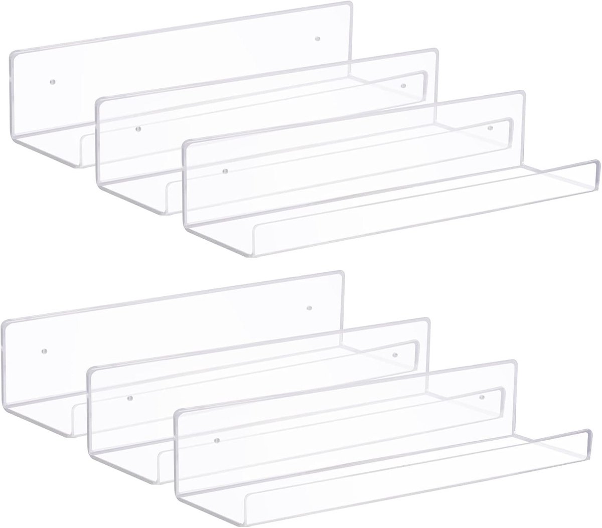 Zichtbare en Onzichtbare Wandplanken van Acryl, Set van 6, Ideaal voor Thuis, Keuken, Badkamer en Woonkamer (38cm x 11cm x 8cm)