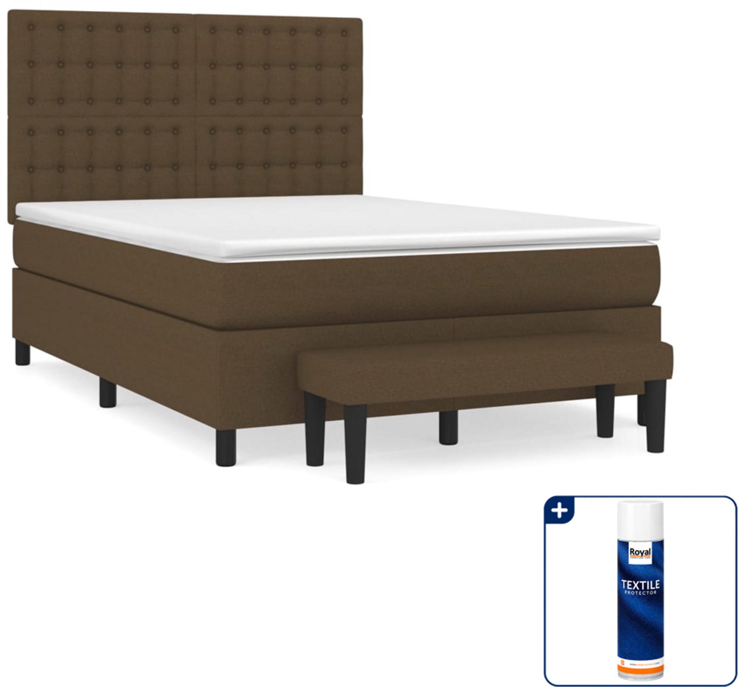 vidaXL Small double boxspring met matras en bank - 140x200 cm - bruin - Inclusief textielbeschermer 500 ml